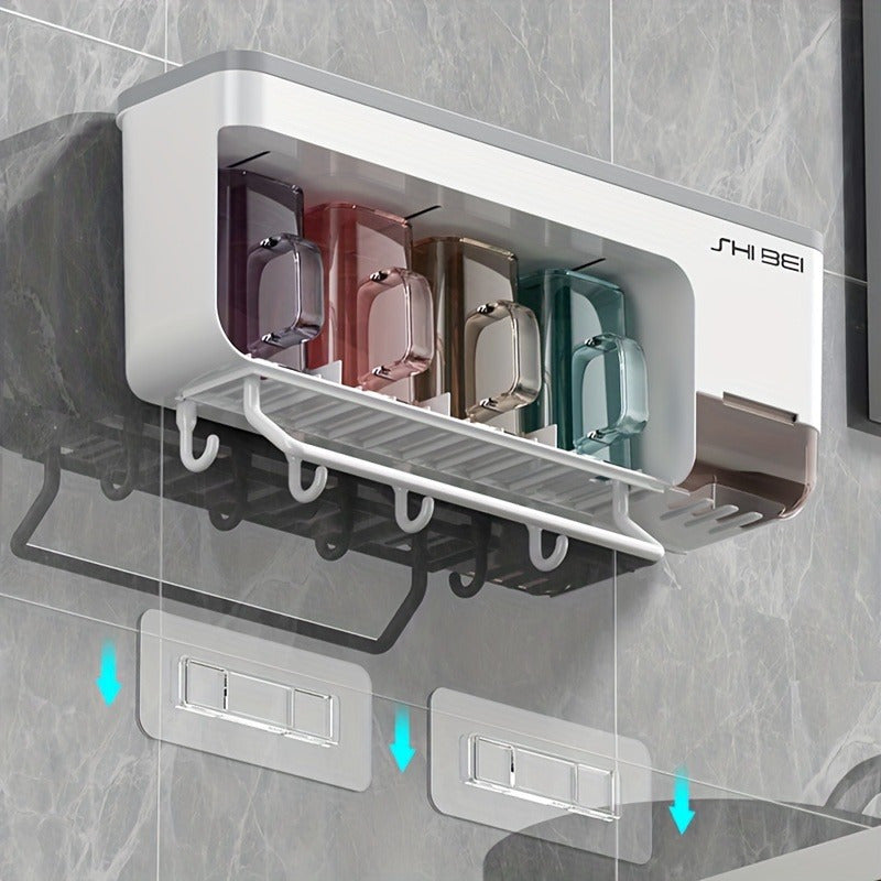 Wall-Mounted Toothbrush Holder with Cups Space-Saving No Punching Needed