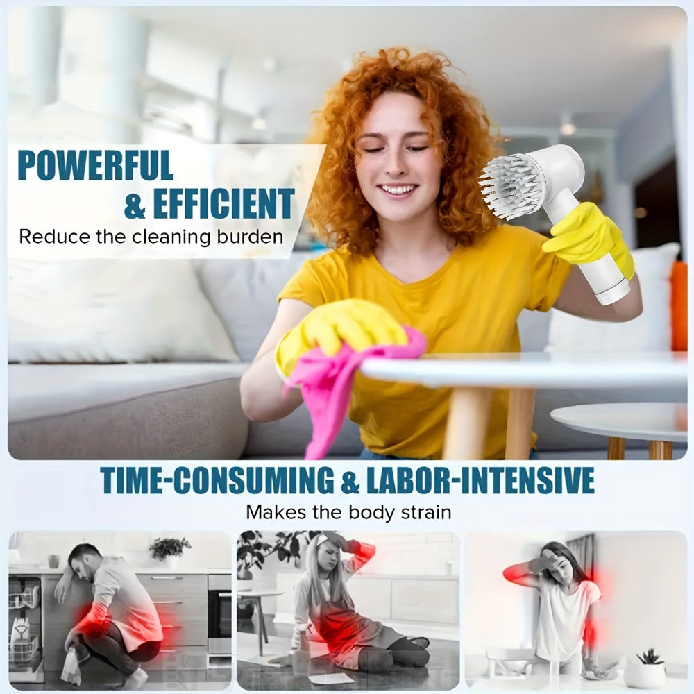Qo'lga olinadigan elektr aylanuvchi tozalovchi, 5 ta almashtiriladigan bosh bilan, qayta zaryadlanadigan litiy batareya, USB zaryadlash, 1200mAh, hammom, yashash xonasi, yotoqxona va ochiq joylarni tozalash uchun ko'p komponentli quvvat tozalash vositasi.