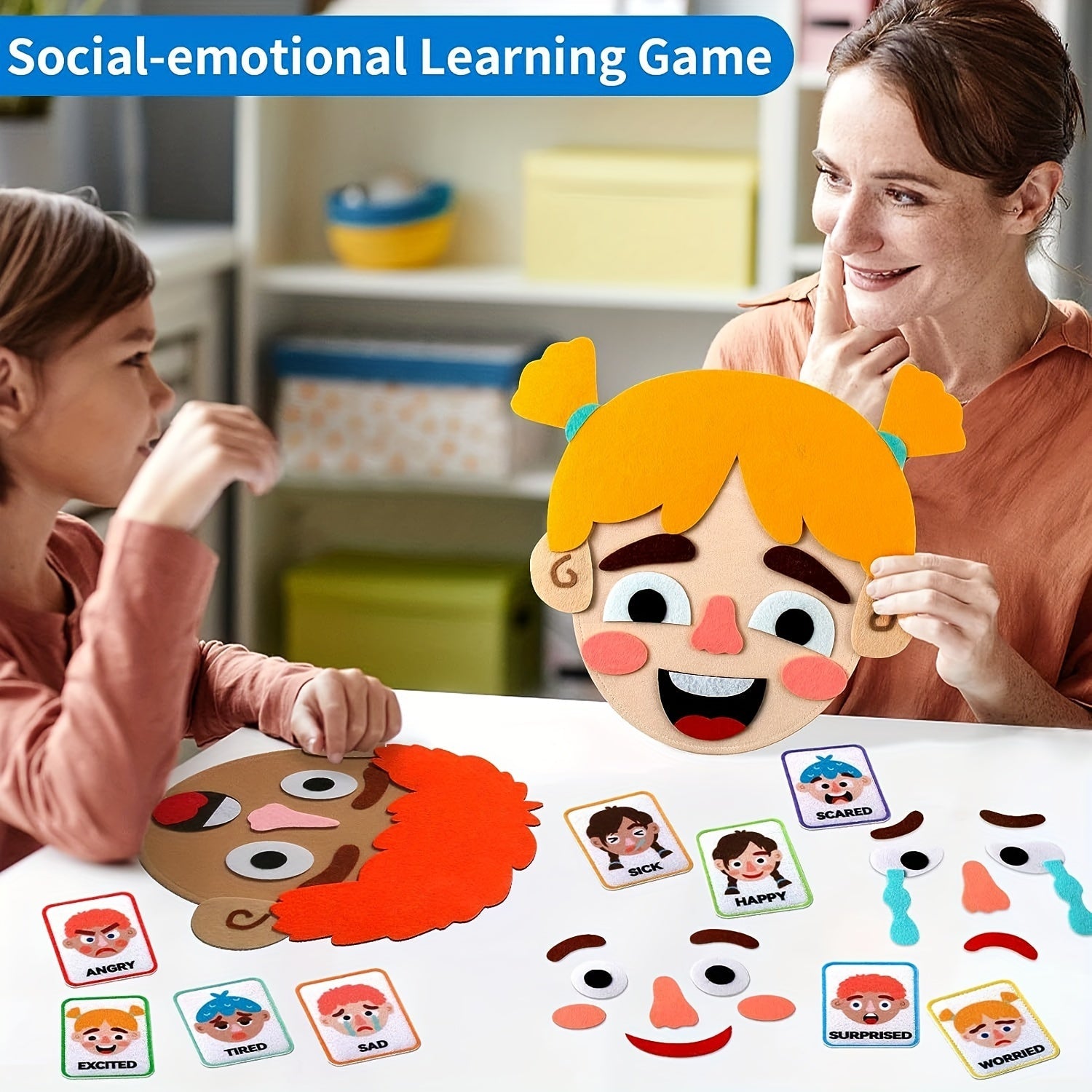 Children's Social Emotional Learning Activity Set 86 Pieces Felt Boards Facial Expression Papers Preschool Educational Toy