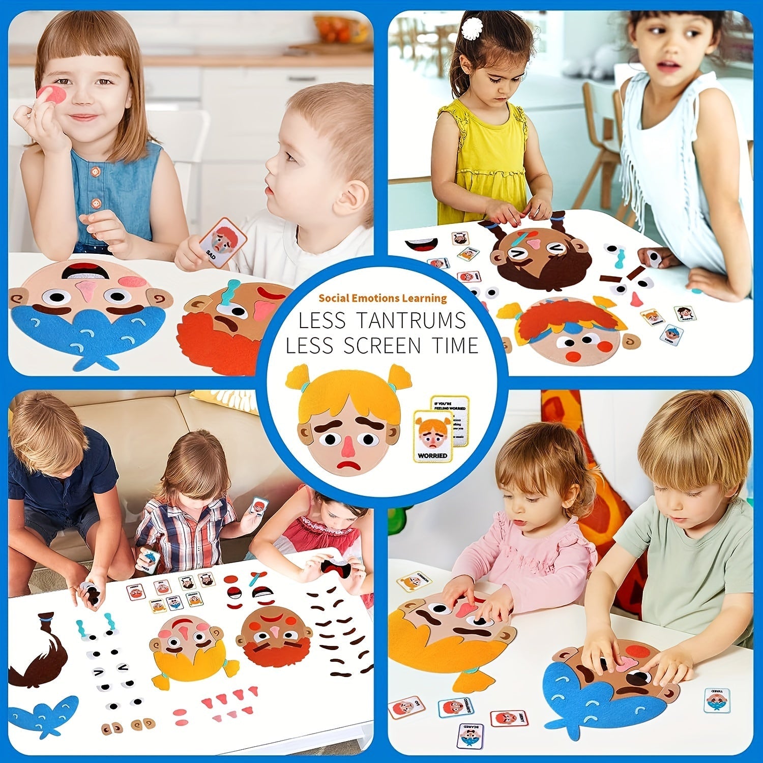 Children's Social Emotional Learning Activity Set 86 Pieces Felt Boards Facial Expression Papers Preschool Educational Toy