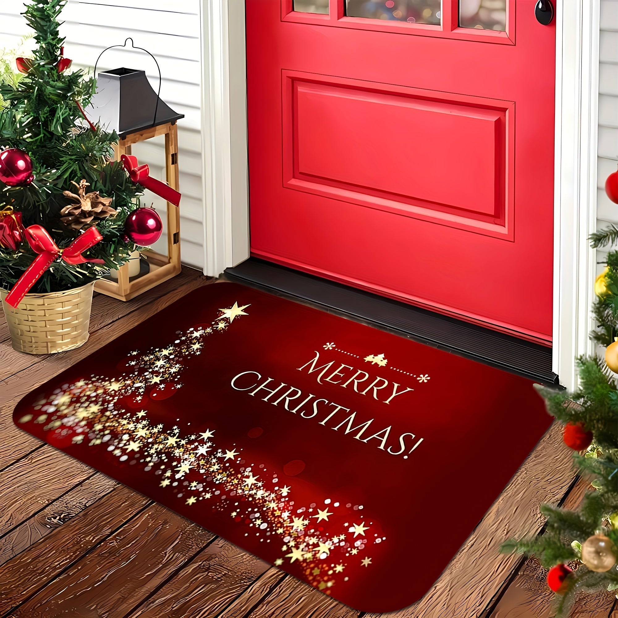 Christmas Doormat Star Design 19.69x31.50 Inches Non-Slip Easy Clean