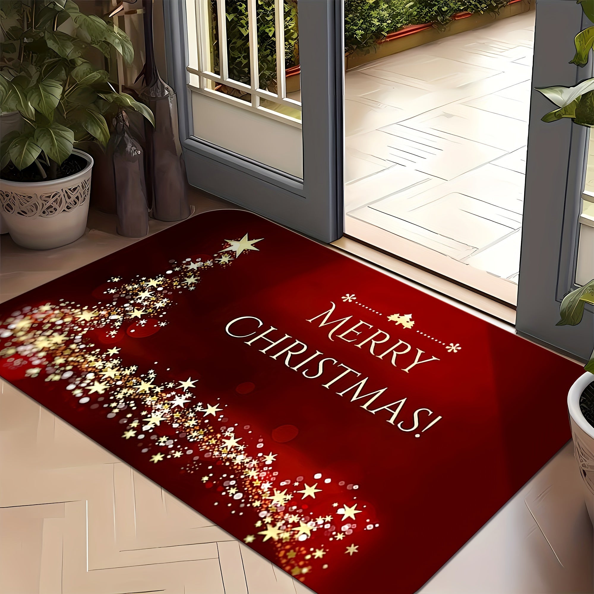 Christmas Doormat Star Design 19.69x31.50 Inches Non-Slip Easy Clean