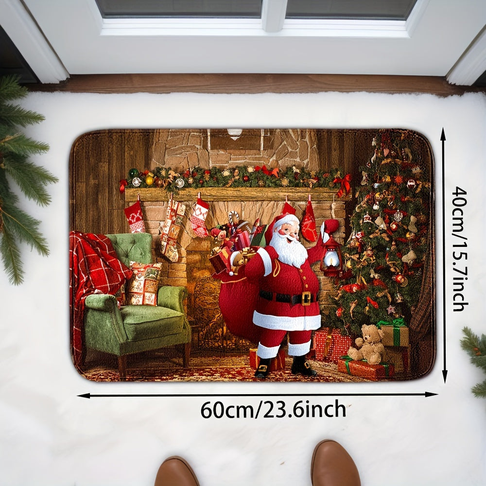 Festive Santa Claus Doormat Absorbent Non-Slip Polyester Crystal Velvet