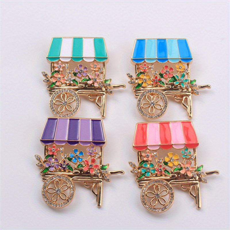 Flower Brooch with Rhinestones Trolley Pin for Clothing Bags and Hats