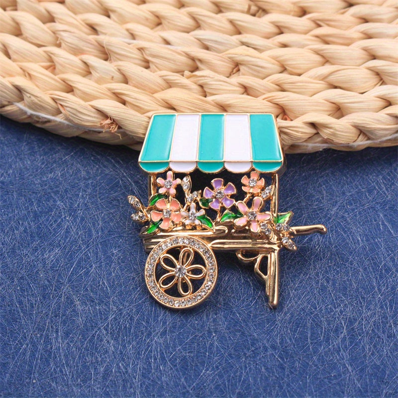 Flower Brooch with Rhinestones Trolley Pin for Clothing Bags and Hats