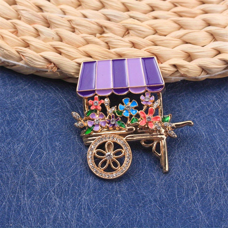 Flower Brooch with Rhinestones Trolley Pin for Clothing Bags and Hats
