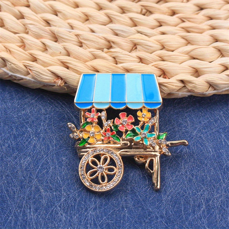 Flower Brooch with Rhinestones Trolley Pin for Clothing Bags and Hats