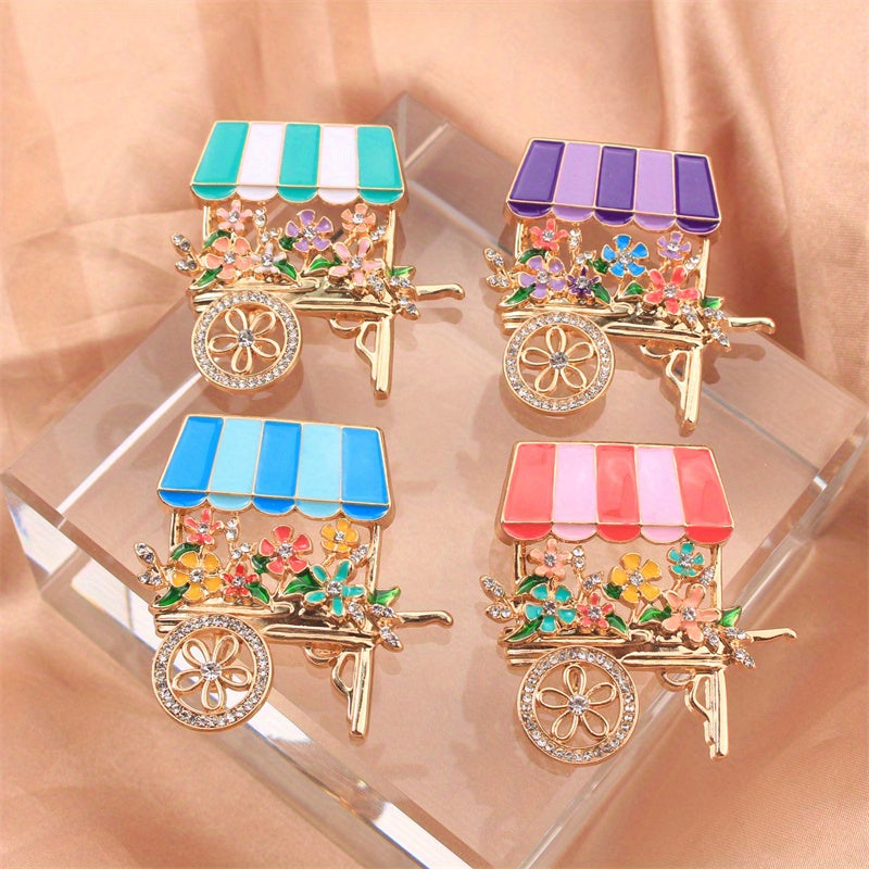 Flower Brooch with Rhinestones Trolley Pin for Clothing Bags and Hats