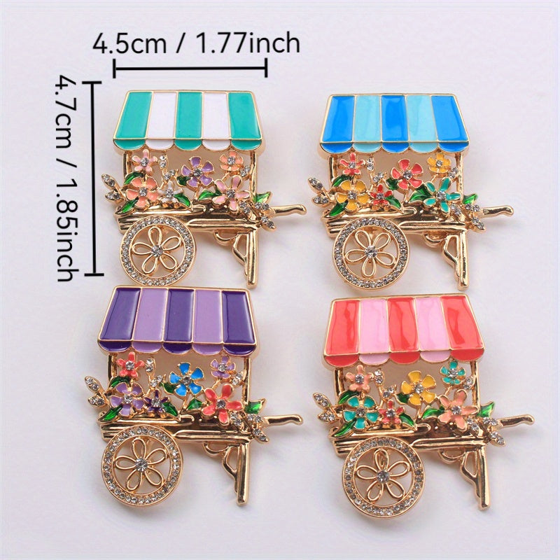 Flower Brooch with Rhinestones Trolley Pin for Clothing Bags and Hats
