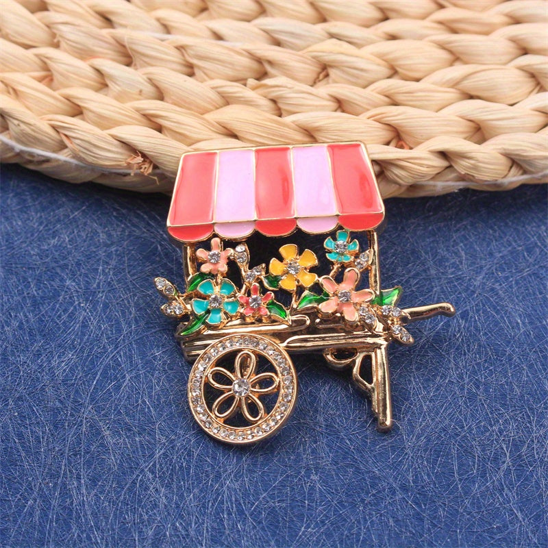 Flower Brooch with Rhinestones Trolley Pin for Clothing Bags and Hats