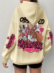 Толстовка с капюшоном для полных с длинными рукавами, с принтом букв, из полиэстера, повседневная, пуловер