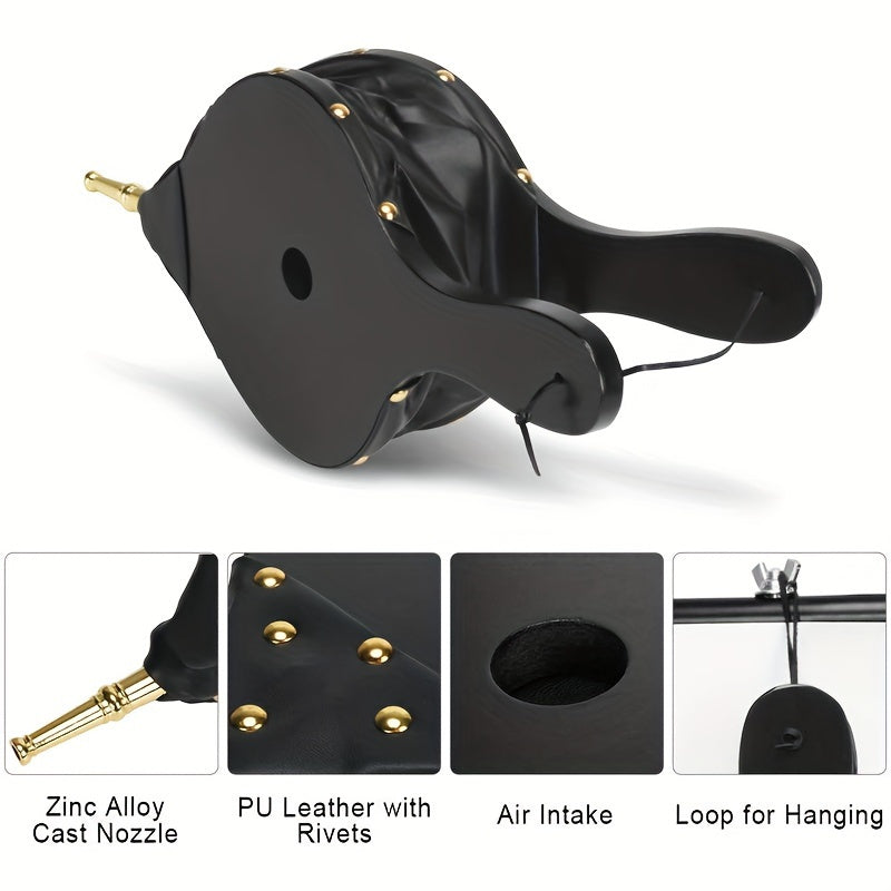 Handheld Fireplace Bellows with Golden Nozzle, Durable Wood-Burning Blower, Indoor Outdoor Heating Tool