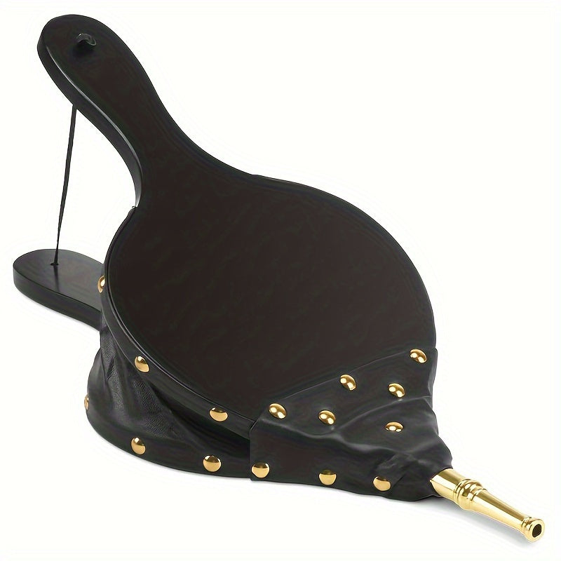 Handheld Fireplace Bellows with Golden Nozzle, Durable Wood-Burning Blower, Indoor Outdoor Heating Tool