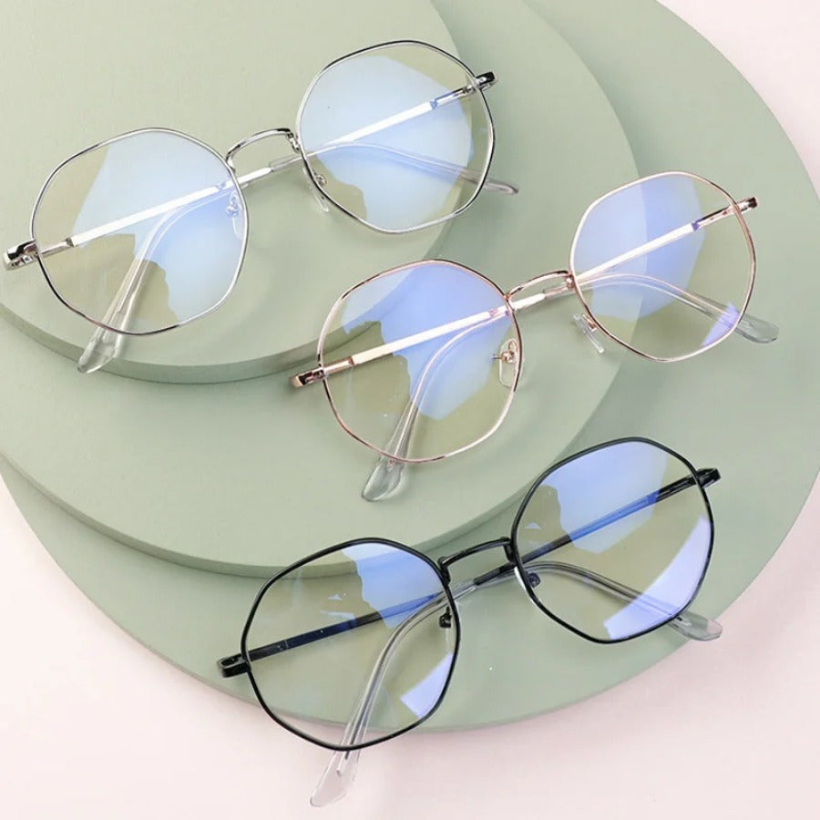 Women's Anti-Blue Light Glasses Vintage Korean Style Ultra-Light Metal Frame Coconut Decor