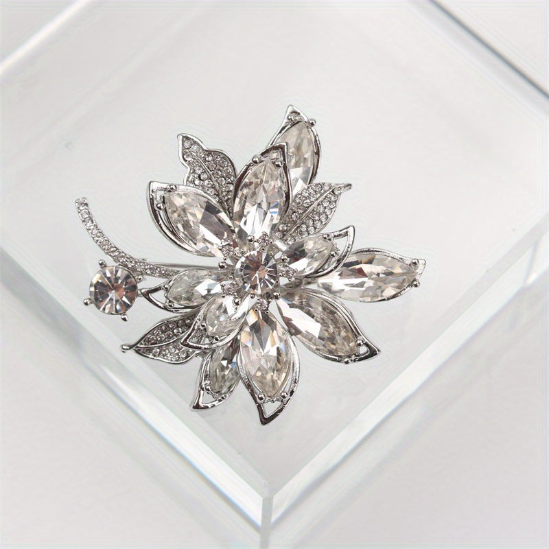 Women's Floral Brooch Pin with Rhinestones Irregular Shaped Flower Corsage Jewelry