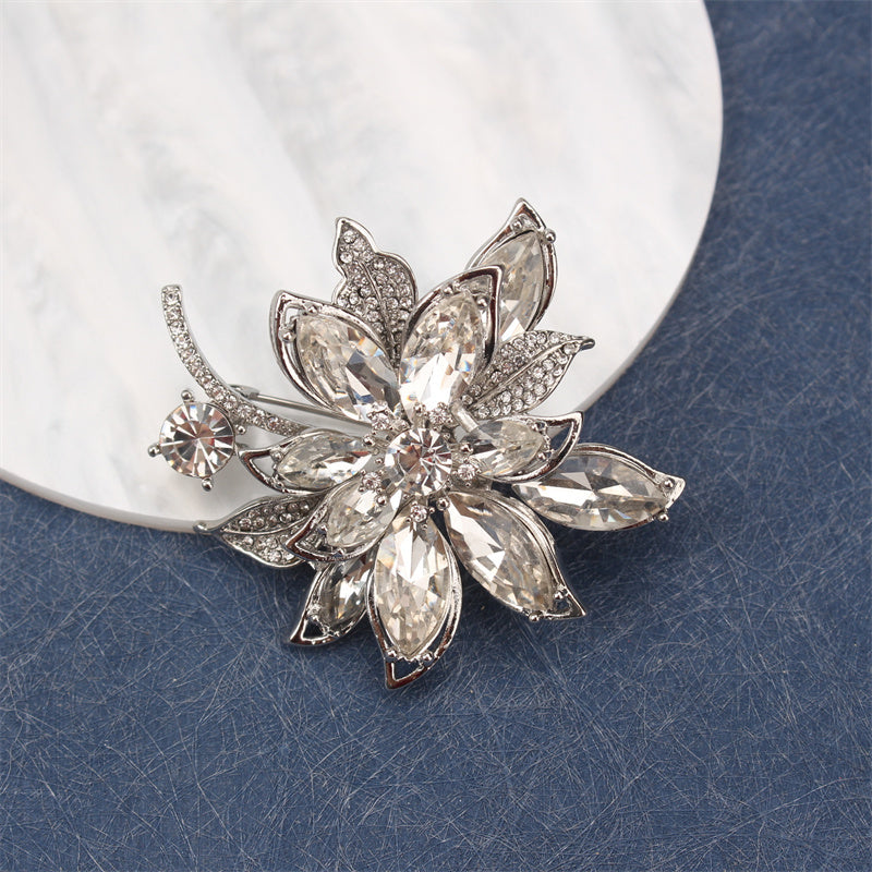 Women's Floral Brooch Pin with Rhinestones Irregular Shaped Flower Corsage Jewelry
