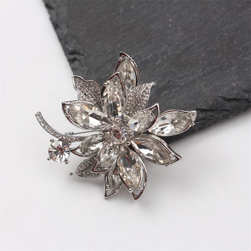Women's Floral Brooch Pin with Rhinestones Irregular Shaped Flower Corsage Jewelry