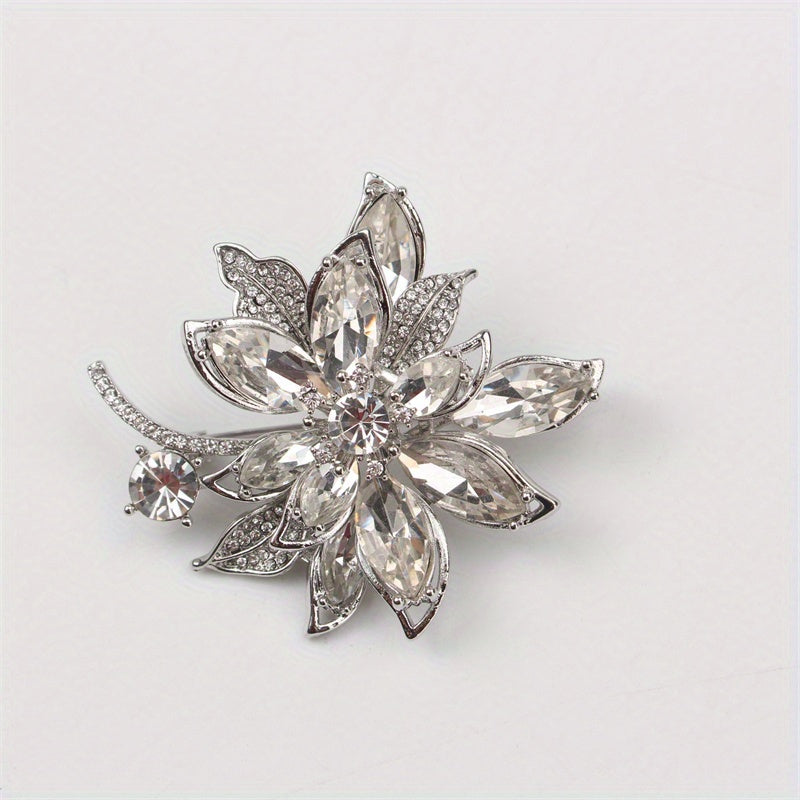 Women's Floral Brooch Pin with Rhinestones Irregular Shaped Flower Corsage Jewelry