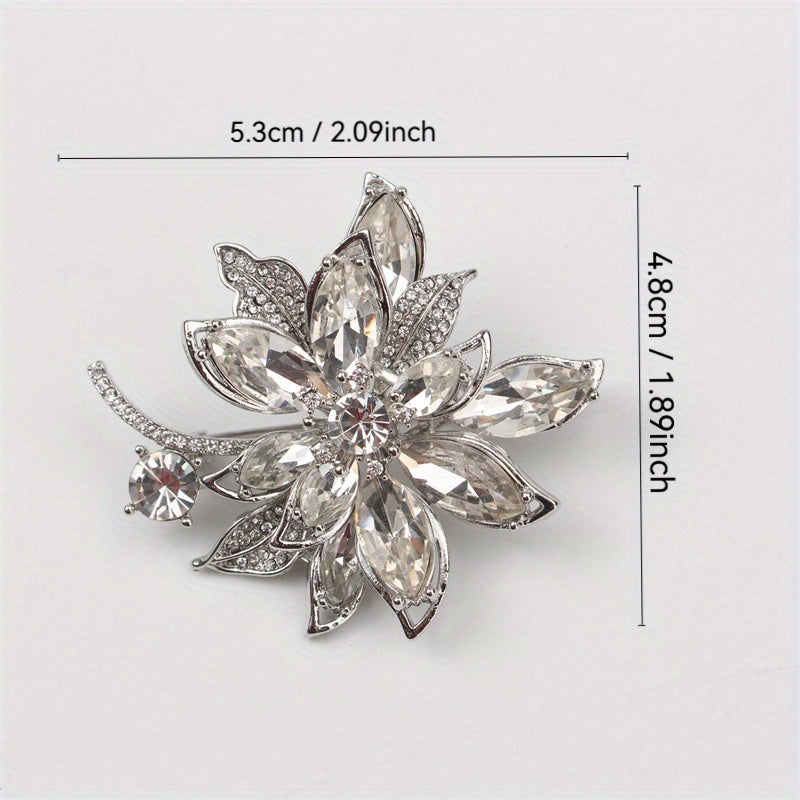 Women's Floral Brooch Pin with Rhinestones Irregular Shaped Flower Corsage Jewelry