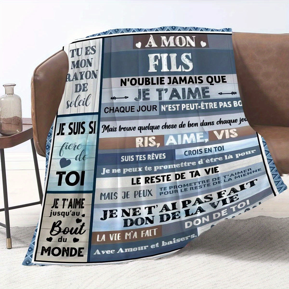Personalized French Letter Blanket for Kids Soft Comfortable All-Season Gift
