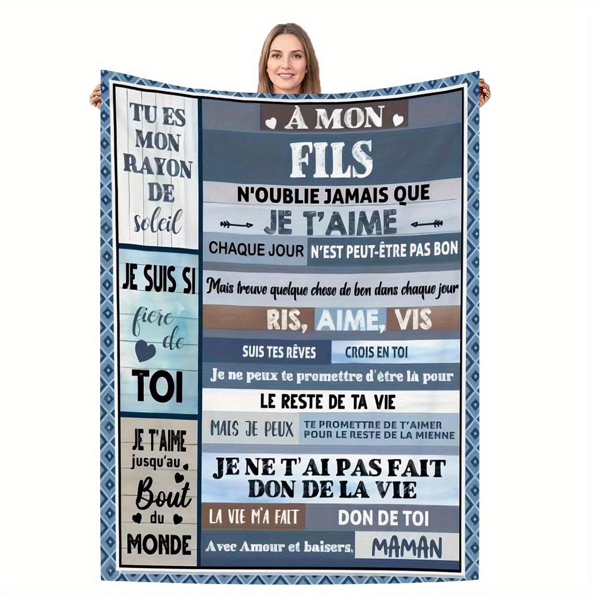 Personalized French Letter Blanket for Kids Soft Comfortable All-Season Gift