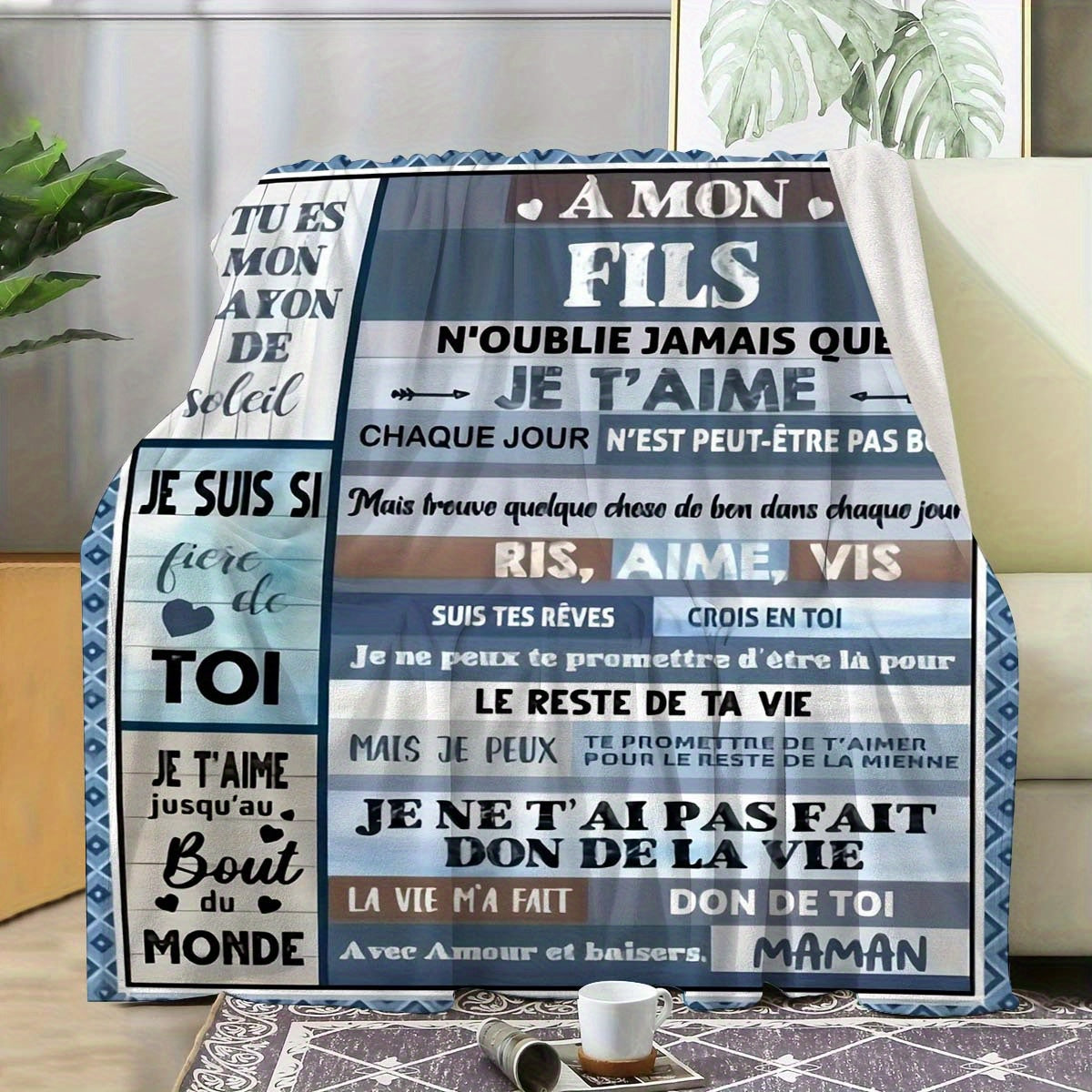 Personalized French Letter Blanket for Kids Soft Comfortable All-Season Gift
