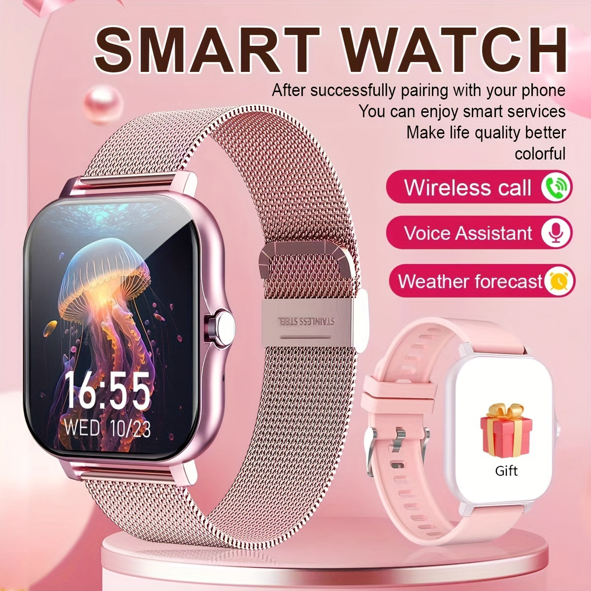 Full Touch Screen Smartwatch with Text Messages Call Support 100+ Sports Modes