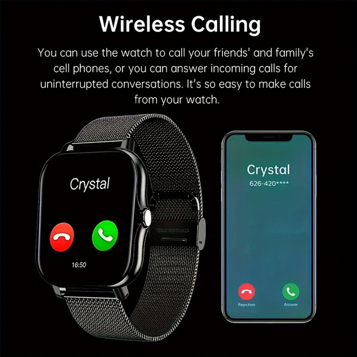 Full Touch Screen Smartwatch with Text Messages Call Support 100+ Sports Modes