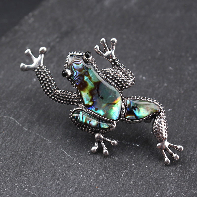 Iridescent Abalone Paua Shell Brooch Vintage Amphibian Animal Pin Textured Alloy Unisex Accessory