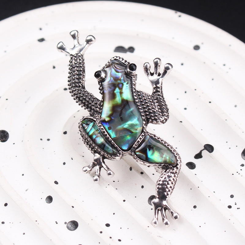 Iridescent Abalone Paua Shell Brooch Vintage Amphibian Animal Pin Textured Alloy Unisex Accessory