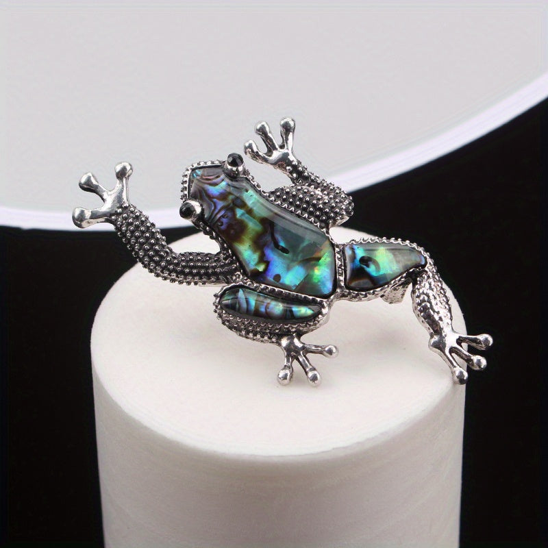 Iridescent Abalone Paua Shell Brooch Vintage Amphibian Animal Pin Textured Alloy Unisex Accessory