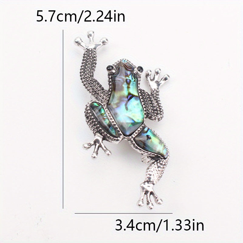 Iridescent Abalone Paua Shell Brooch Vintage Amphibian Animal Pin Textured Alloy Unisex Accessory