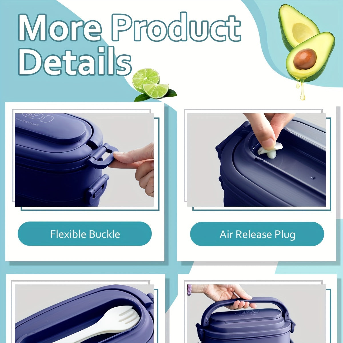 Kattalar uchun stackable Bento tushlik qutisi to'plami, suyuqlik o'tkazmaydigan, 1550ml, mikroto'lqinli pechga mos