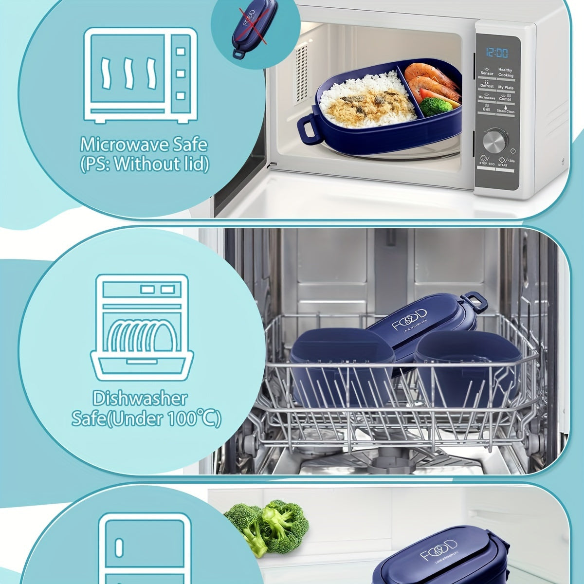 Kattalar uchun stackable Bento tushlik qutisi to'plami, suyuqlik o'tkazmaydigan, 1550ml, mikroto'lqinli pechga mos