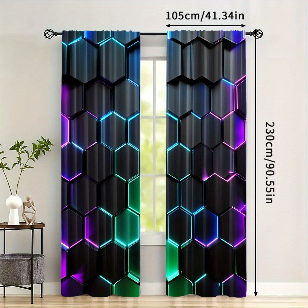 Conjunto de cortinas blackout 2 paneles con patrón hexagonal, impresión digital en poliéster para sala de estar, dormitorio y cocina