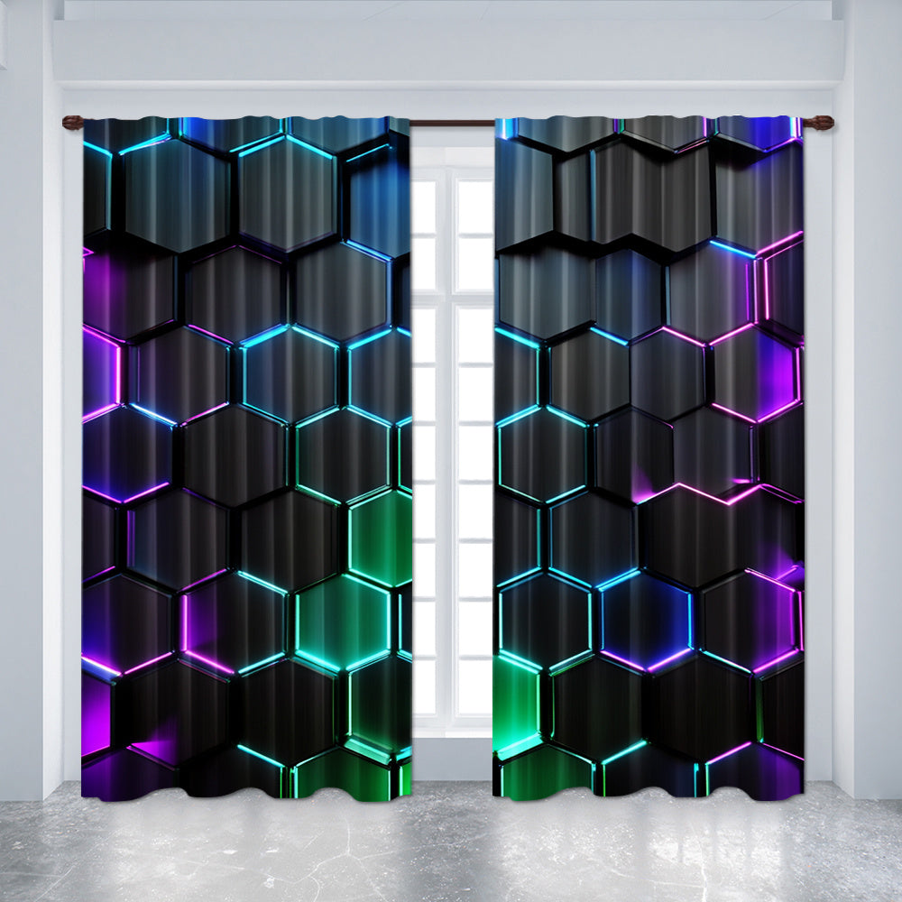 Conjunto de cortinas blackout 2 paneles con patrón hexagonal, impresión digital en poliéster para sala de estar, dormitorio y cocina