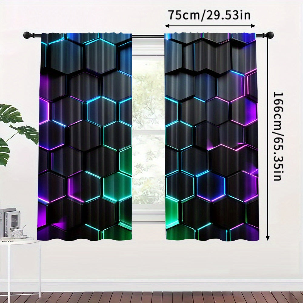 Conjunto de cortinas blackout 2 paneles con patrón hexagonal, impresión digital en poliéster para sala de estar, dormitorio y cocina