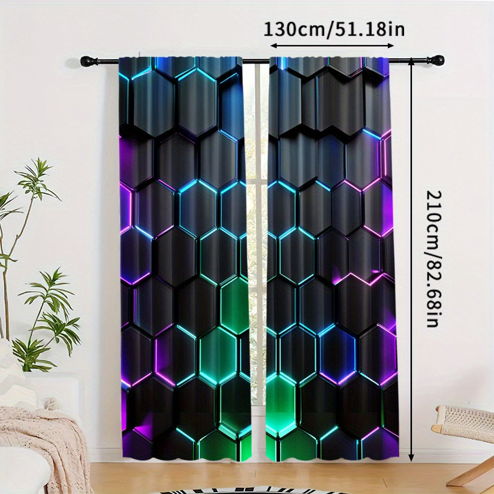 Conjunto de cortinas blackout 2 paneles con patrón hexagonal, impresión digital en poliéster para sala de estar, dormitorio y cocina