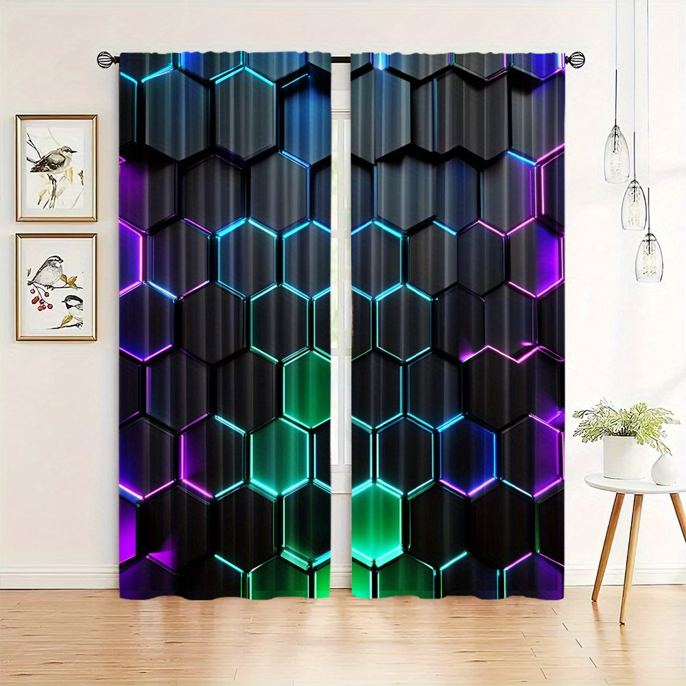 Conjunto de cortinas blackout 2 paneles con patrón hexagonal, impresión digital en poliéster para sala de estar, dormitorio y cocina