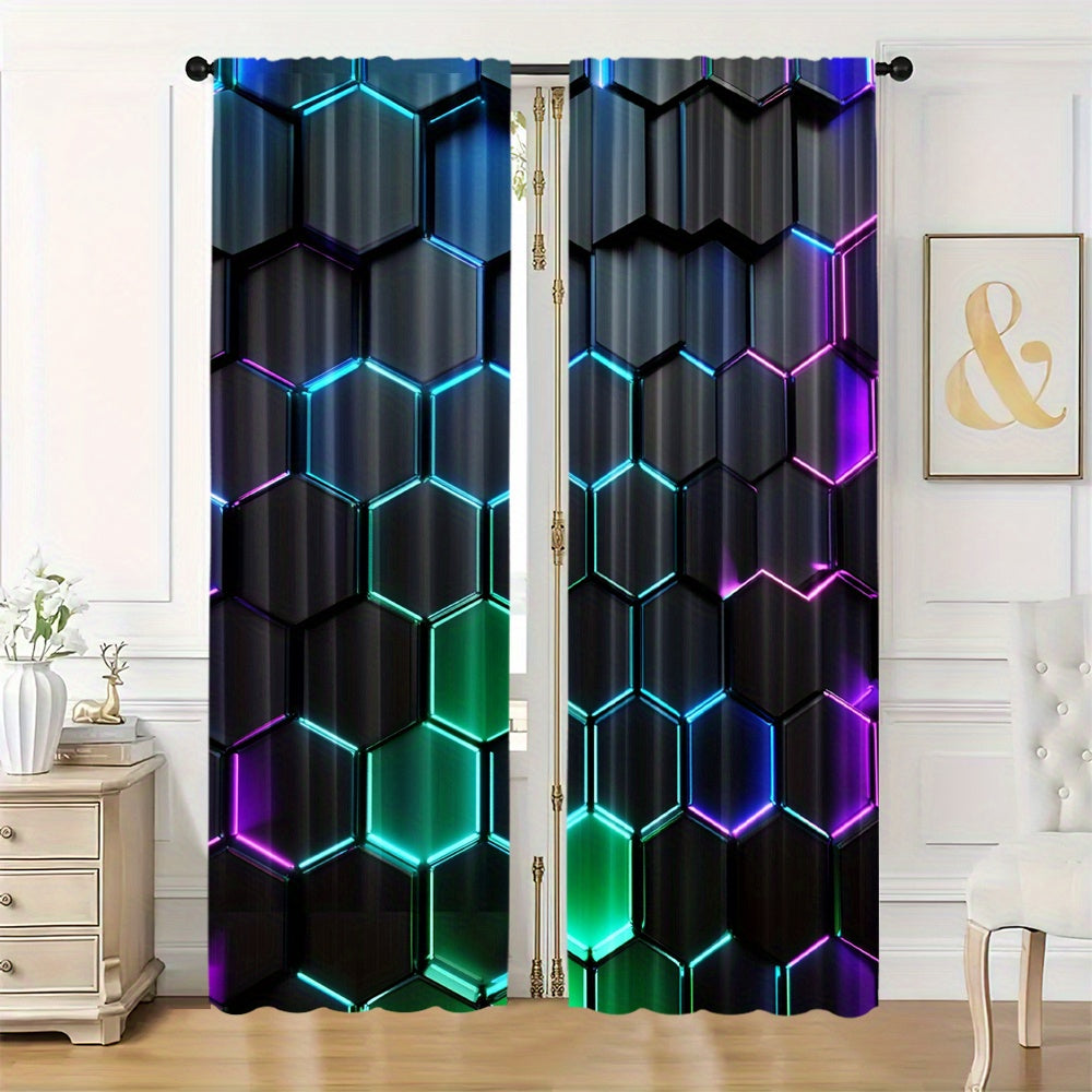 Conjunto de cortinas blackout 2 paneles con patrón hexagonal, impresión digital en poliéster para sala de estar, dormitorio y cocina