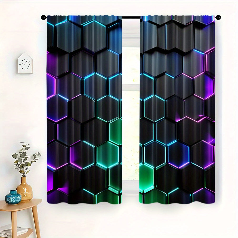 Blackout Curtains Set 2 Panels Hexagon Pattern Polyester Digital Print for Living Room Bedroom Kitchen