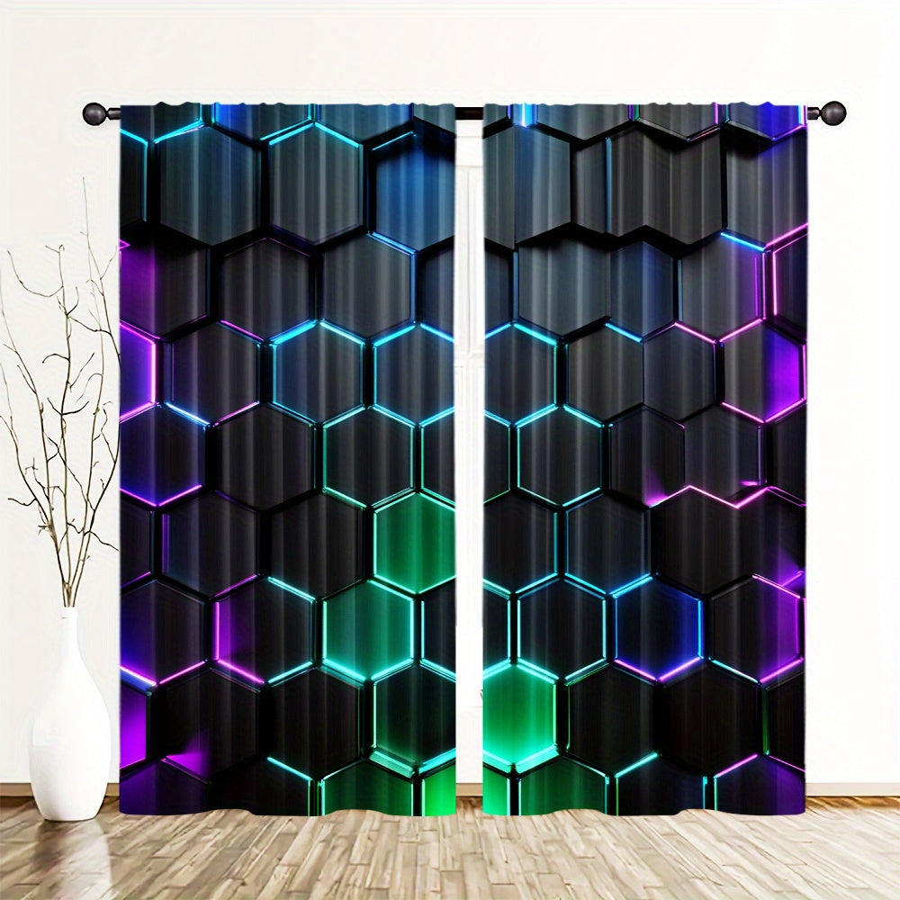 Conjunto de cortinas blackout 2 paneles con patrón hexagonal, impresión digital en poliéster para sala de estar, dormitorio y cocina