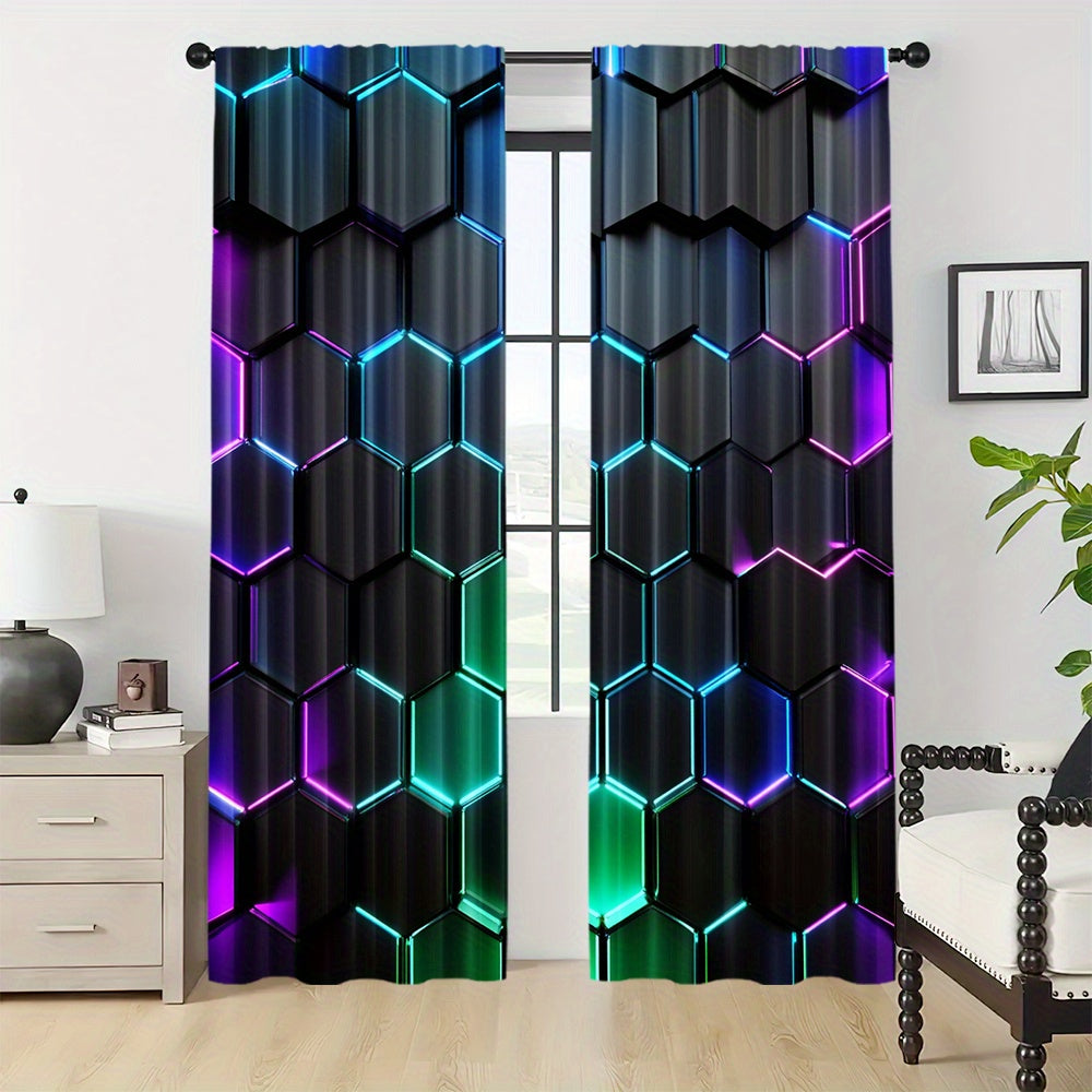 Blackout Curtains Set 2 Panels Hexagon Pattern Polyester Digital Print for Living Room Bedroom Kitchen