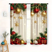 Pair of 2 Golden Christmas Pattern Digital Print Curtains Polyester for Living Room Home Decor