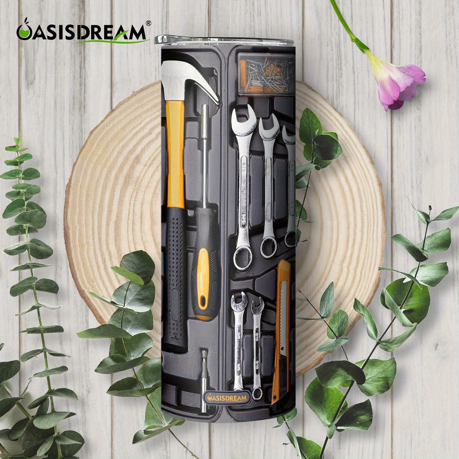 20oz Stainless Steel Insulated Tumbler with Printed Mechanic Tools Lid for Hot Cold Drinks