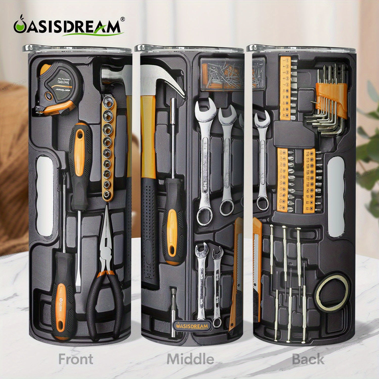 20oz Stainless Steel Insulated Tumbler with Printed Mechanic Tools Lid for Hot Cold Drinks