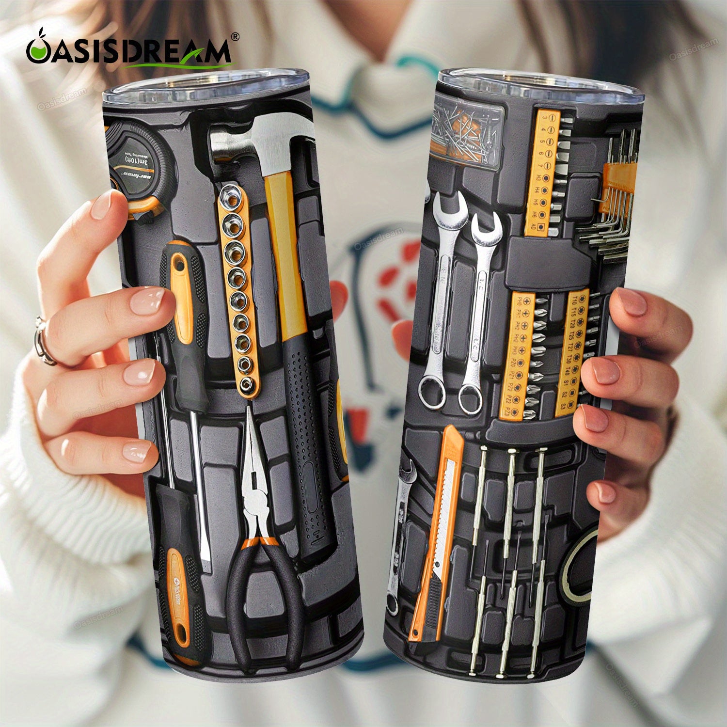 20oz Stainless Steel Insulated Tumbler with Printed Mechanic Tools Lid for Hot Cold Drinks