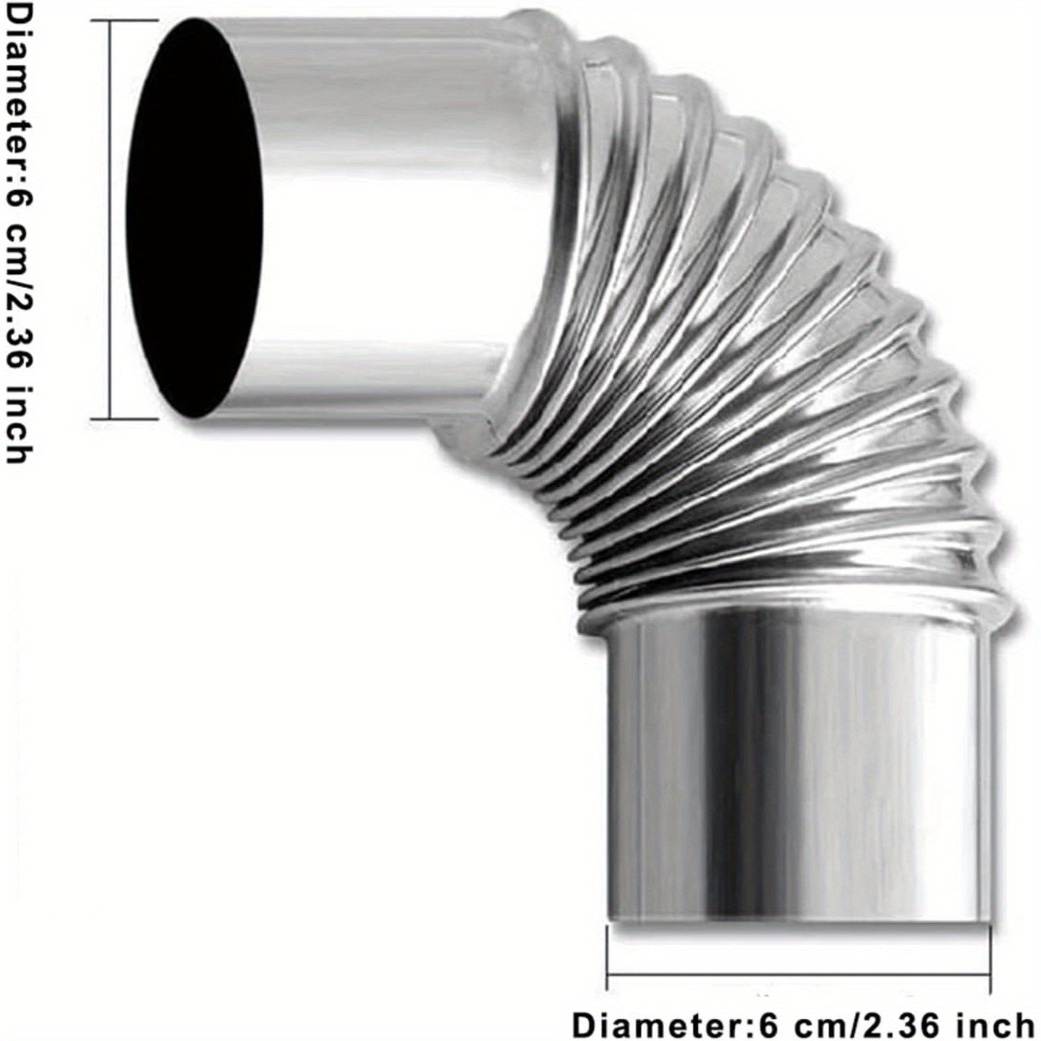 Set of 2 Stainless Steel Elbow Pipes 90-Degree Chimney Flue Connectors 5.99cm Diameter