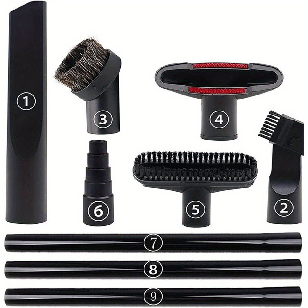 9-chi qismli changyutgich aksessuarlar to'plami, ajraladigan qirralar bilan chang tozalash cho'tkasi, mato uchun asbob, bo'shliq uchun nozil, uzatma tayoqchasi