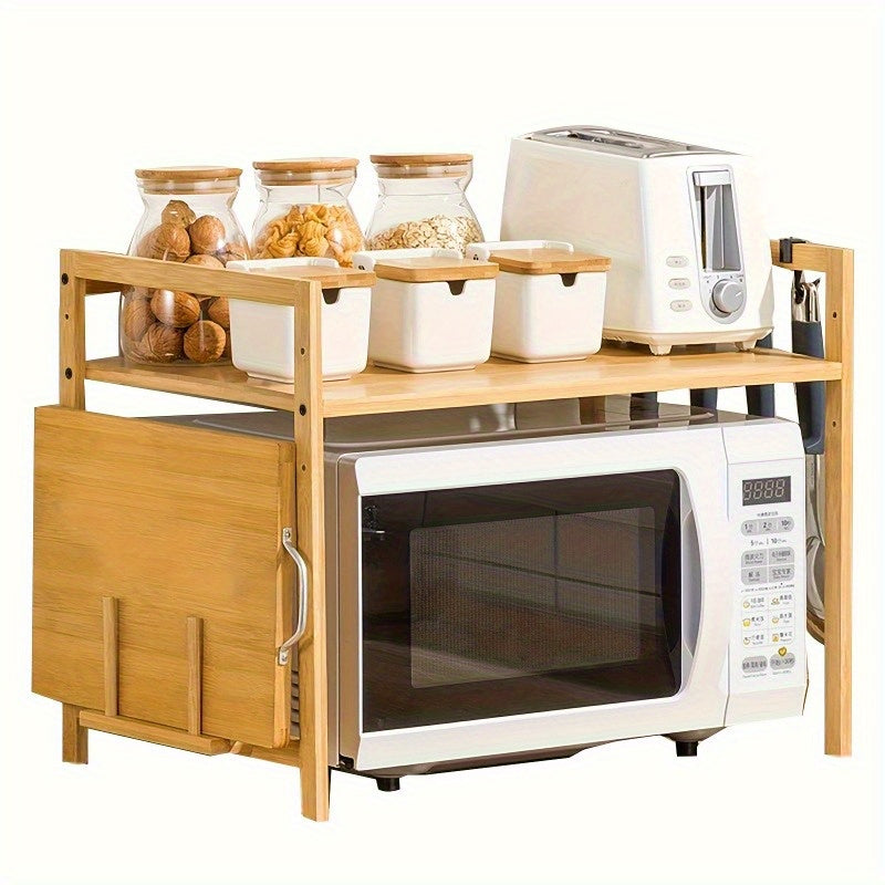 Adjustable Bamboo Kitchen Organizer for Microwave and Spice Rack Storage